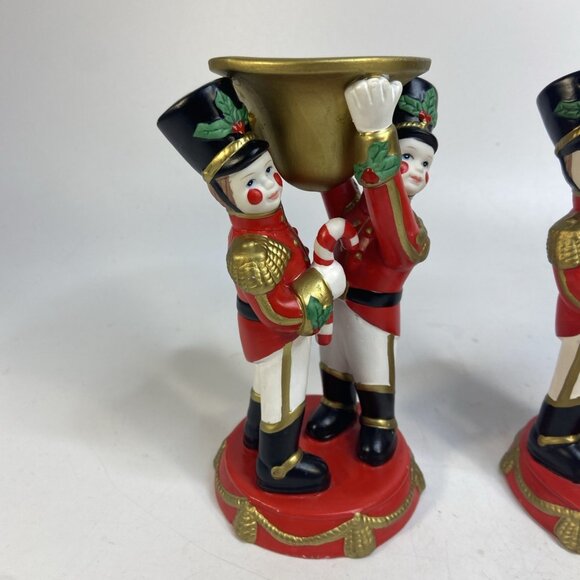 Partylite Christmas Candle Holders Toy Soldier Nutcrackers Holiday Pair Vtg 6 in - Picture 2 of 9